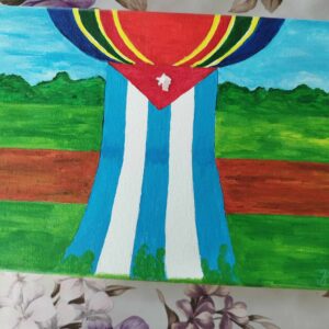 Akvarelmaleri "Landskab med Cubansk flag"